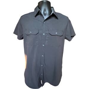New York Slim Fit Short Sleeve Button Shirt Black Micro-Grid S